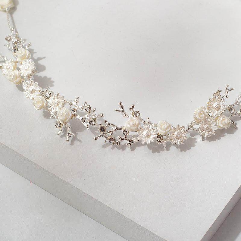Bridal headwear White ceramic flower headband rhinestone headband 572789757034 - COCOMELODY